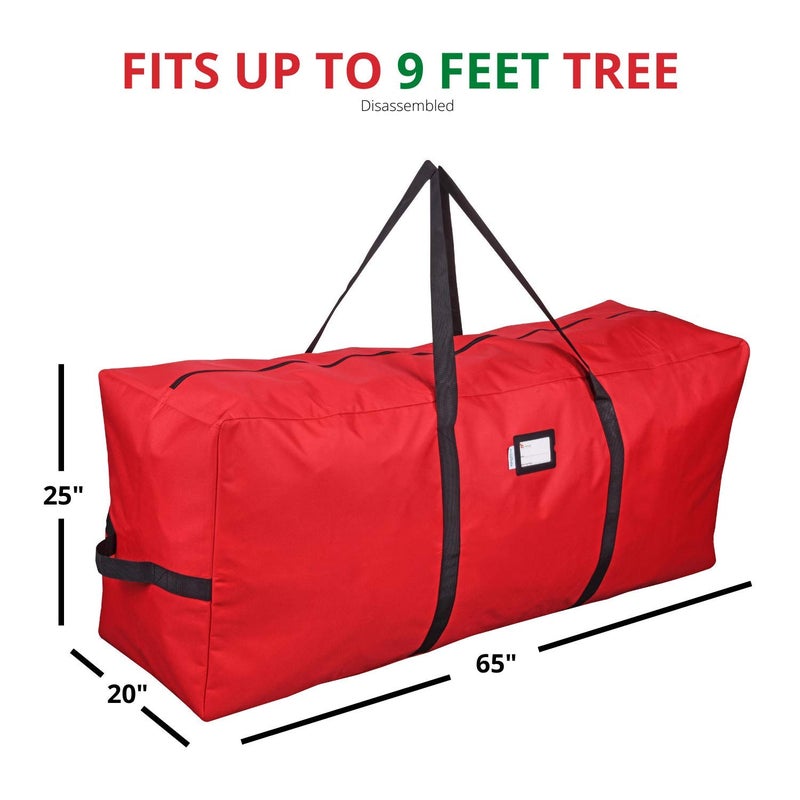 Primode Heavy Duty Christmas Tree Storage Bag | Fits Up to 9 Ft. Tall Disassembled Tree | 25" Height X 20" Wide X 65" Long | Durable 600D Oxford Material | Heavy Duty Xmas Storage Container (Red) - Image 2